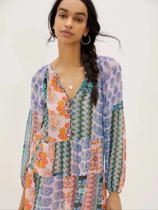 Anthropologie Tops - Anthropologie Maureen Patchwork Floral Babydoll Tunic Blouse Size Large